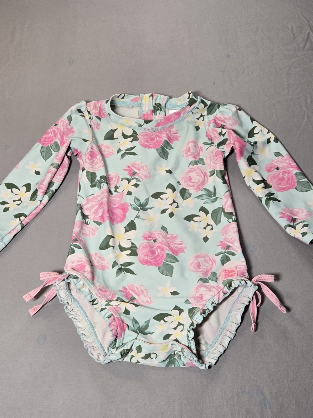 Ruffle Butts Pink & Mint Floral Long-Sleeve Rashguard
